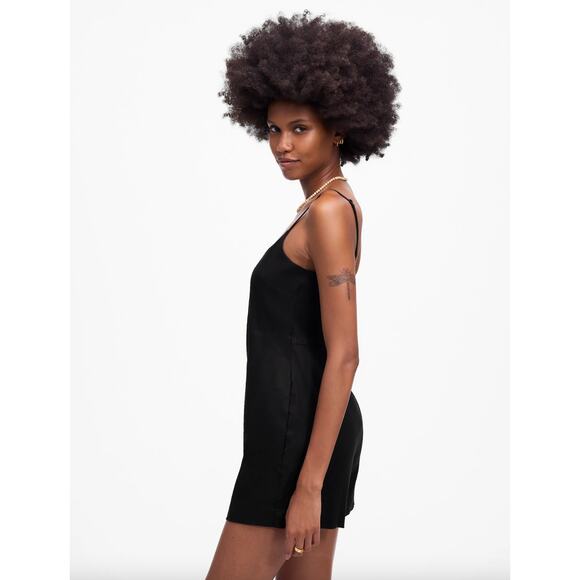 Madewell Squareneck Romper Jet Black Minimalist Linen Blend Classic US 6 NWT - Picture 3 of 15